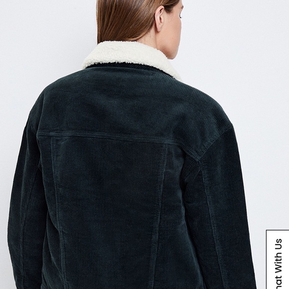 PacSun Oversized Corduroy Sherpa Trucker Jacket Olive XS/S - Picture 5 of 7